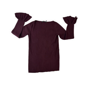 Whimsigoth Fitted Lauren Ralph Lauren Sweater Ribbed Bell Sleeve Maroon Medium
